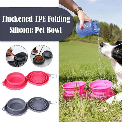 Pet Outdoor Folding Double Bowl â€“ Collapsible Silicone Food and Water Bowls with Non-Skid Mat - OptiChoice