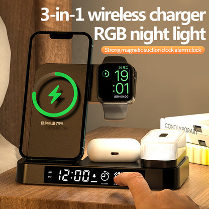 4-in-1 Multifunction Wireless Charger Station with Alarm Clock Display