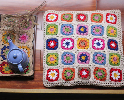 Nordic Hand-Crocheted Flower Cushion: A Vintage Touch