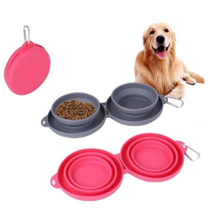 Pet Outdoor Folding Double Bowl â€“ Collapsible Silicone Food and Water Bowls with Non-Skid Mat - OptiChoice