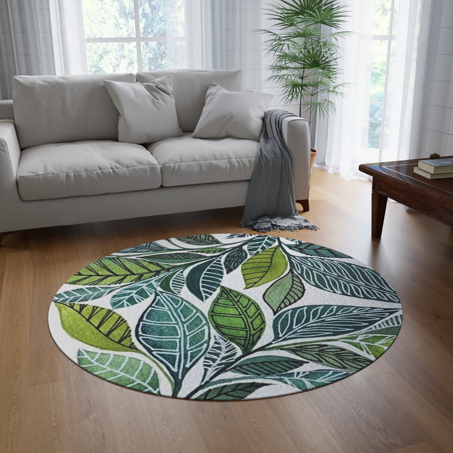 Round Rug    plug Pillow Eucalyptus leaf