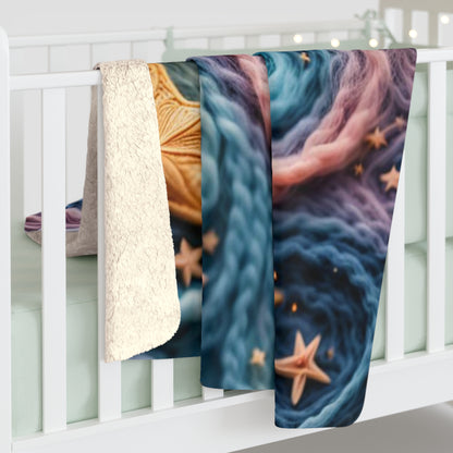 Sherpa Fleece Blanket with moon and star design