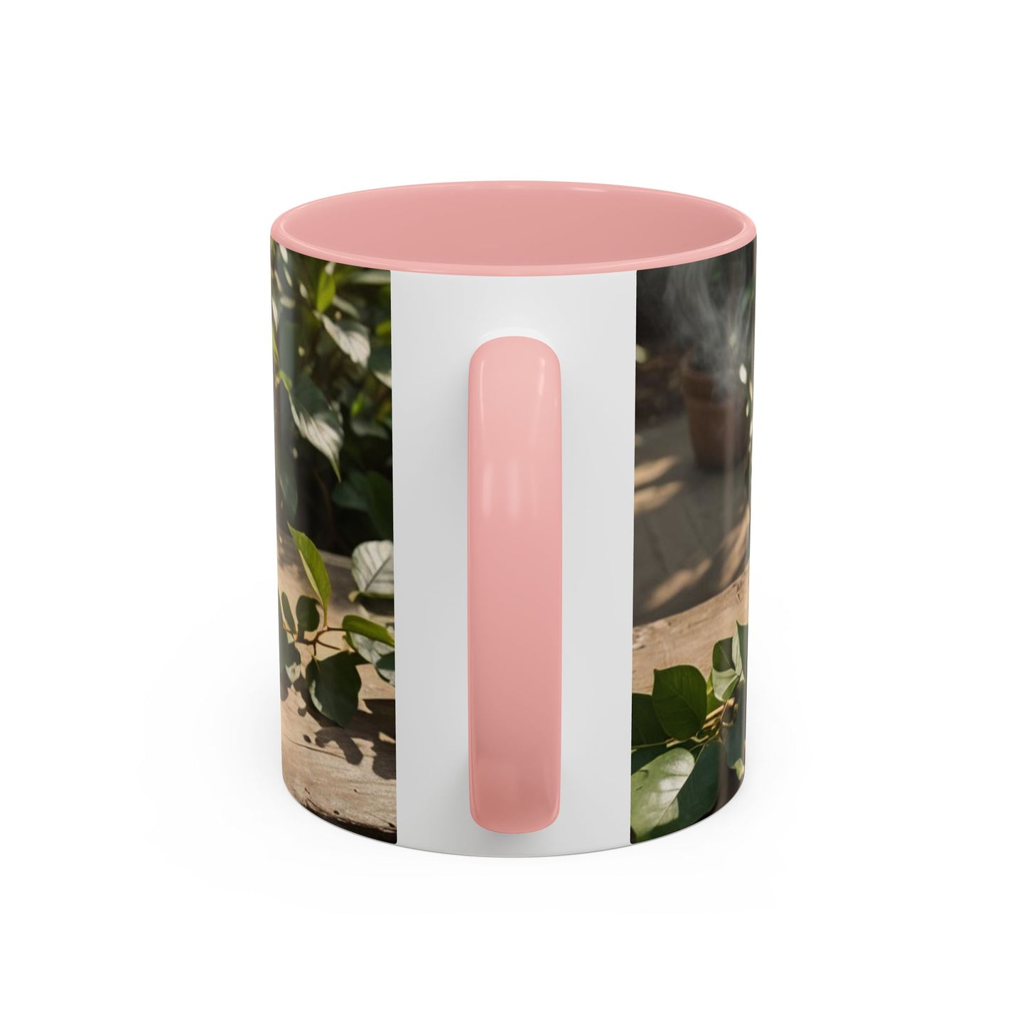 Mug with cup design on the garden  table