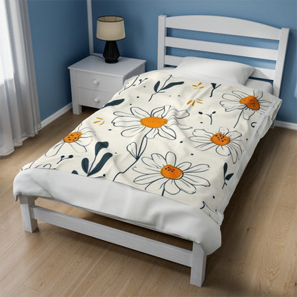 Velveteen Plush Blanket with the design of chamomile flowers