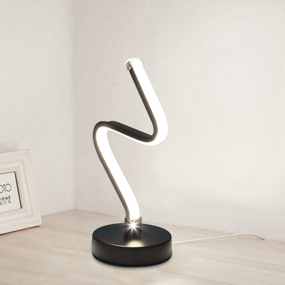 Modern Spiral LED Desk Lamp - Minimalist Iron Bedside Light with Warm & White Lighting Options