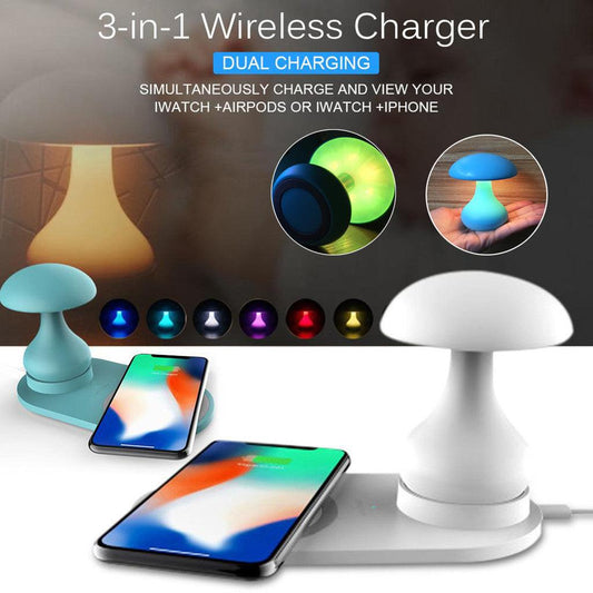 Multifunctional 3-in-1 Mushroom Table Lamp with Wireless Charger - OptiChoice