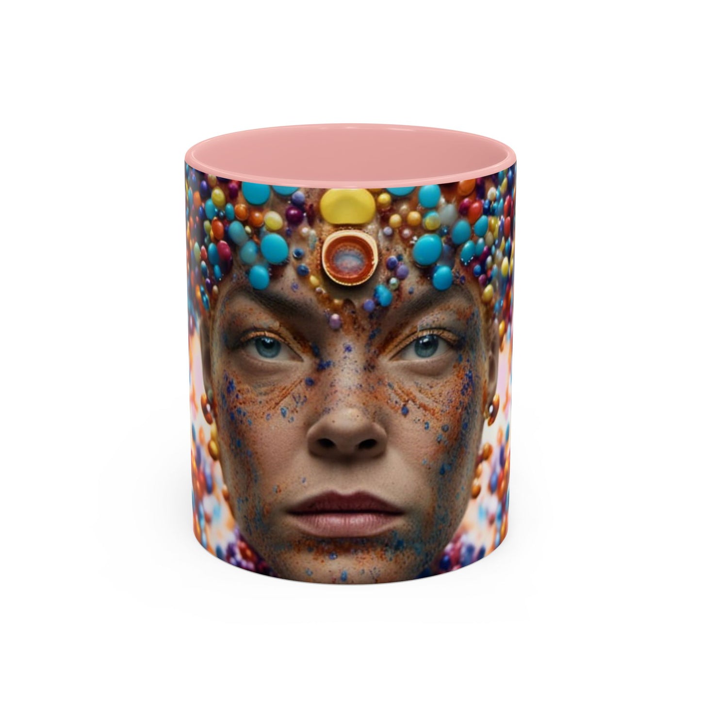 mug with a woman's face in a bubble