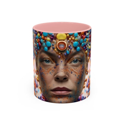 mug with a woman's face in a bubble