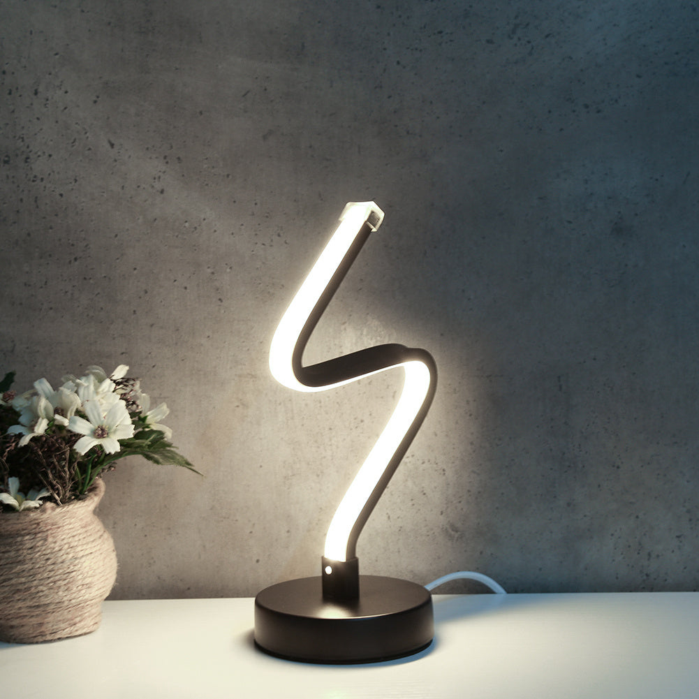 Modern Spiral LED Desk Lamp - Minimalist Iron Bedside Light with Warm & White Lighting Options