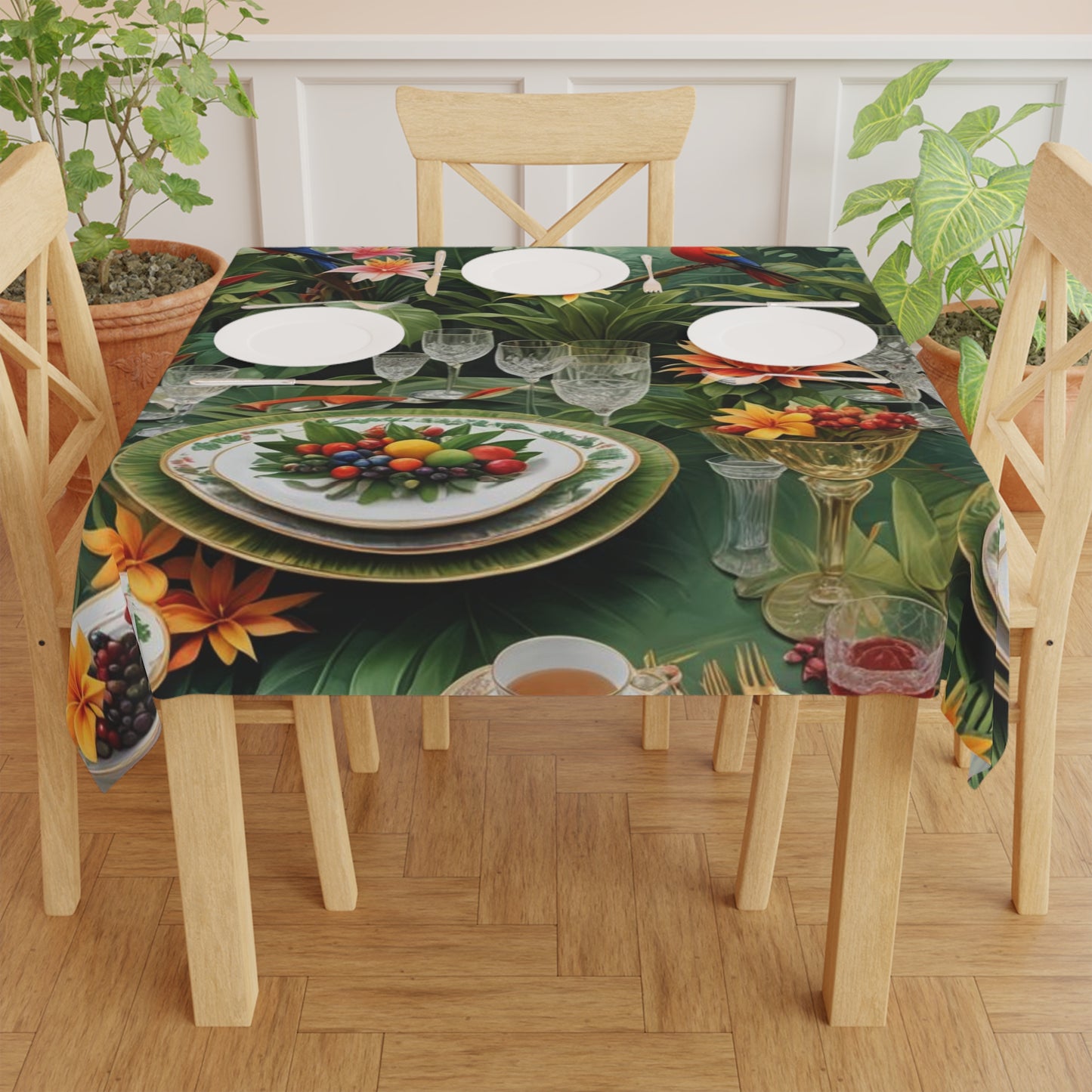 Tablecloth with  design a picnic in the bird garden