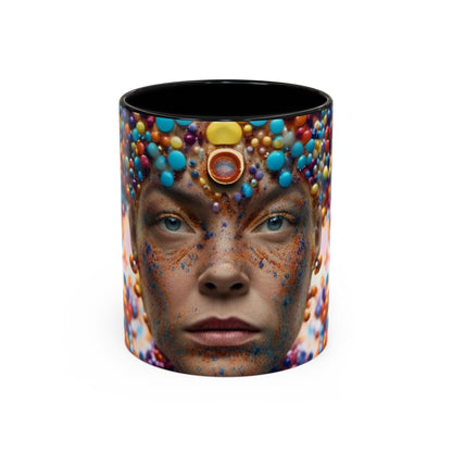 mug with a woman's face in a bubble