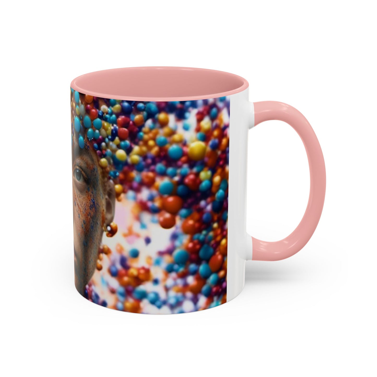 mug with a woman's face in a bubble