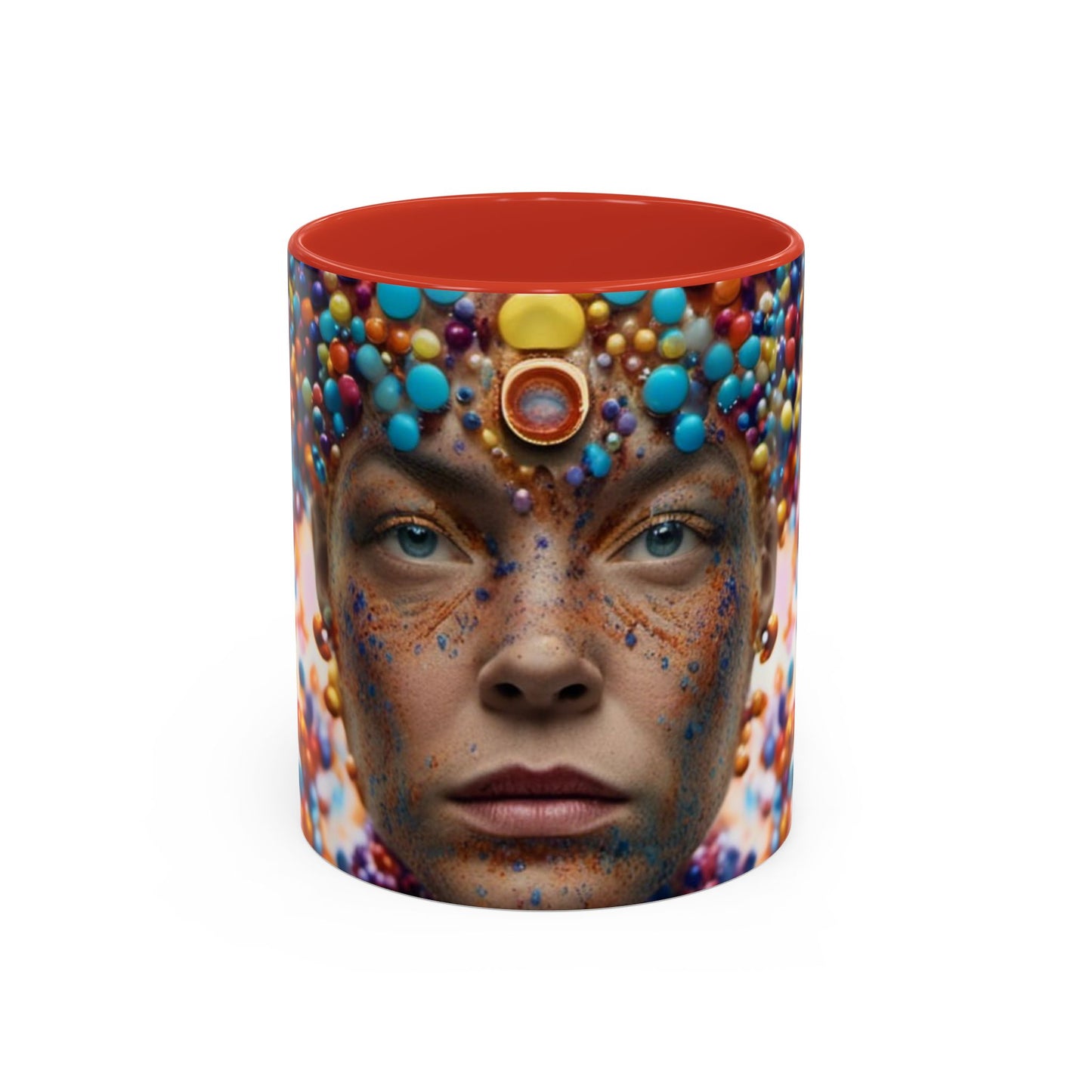 mug with a woman's face in a bubble