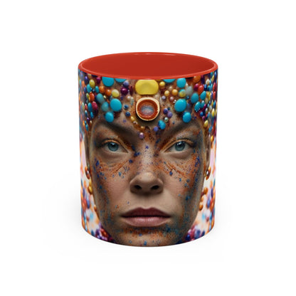 mug with a woman's face in a bubble