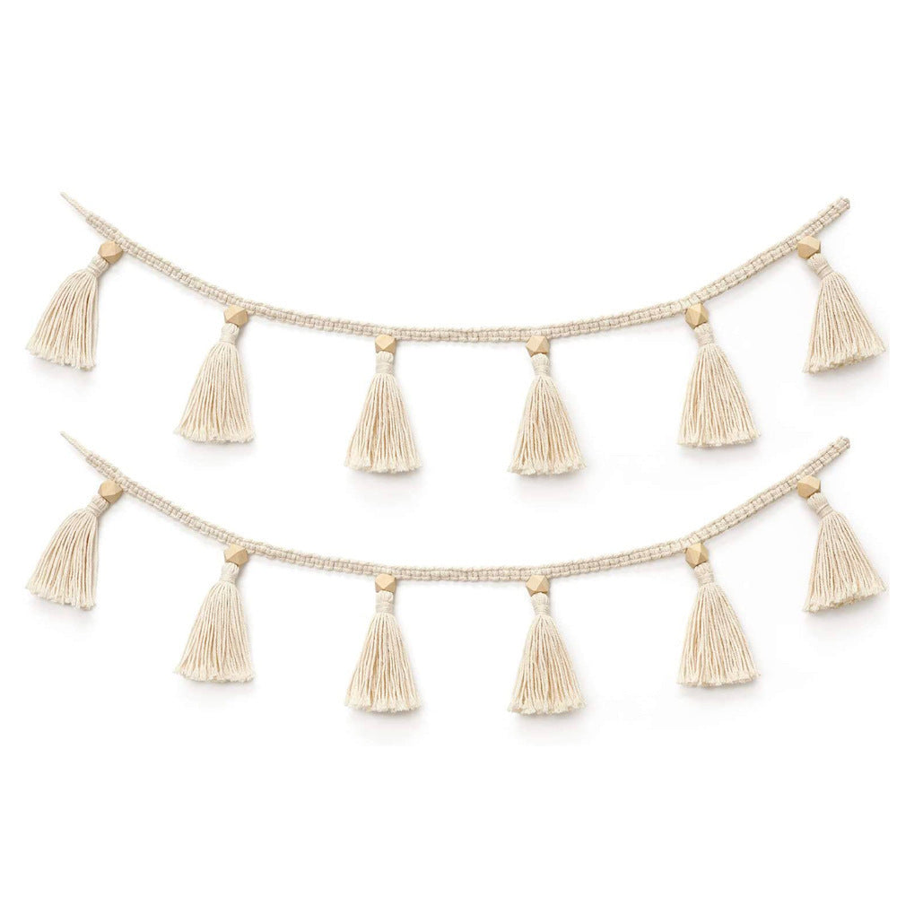 Bohemian Macrame Garland | Handwoven | Cotton | Wooden Beads | Wall Hanging | Home Decor