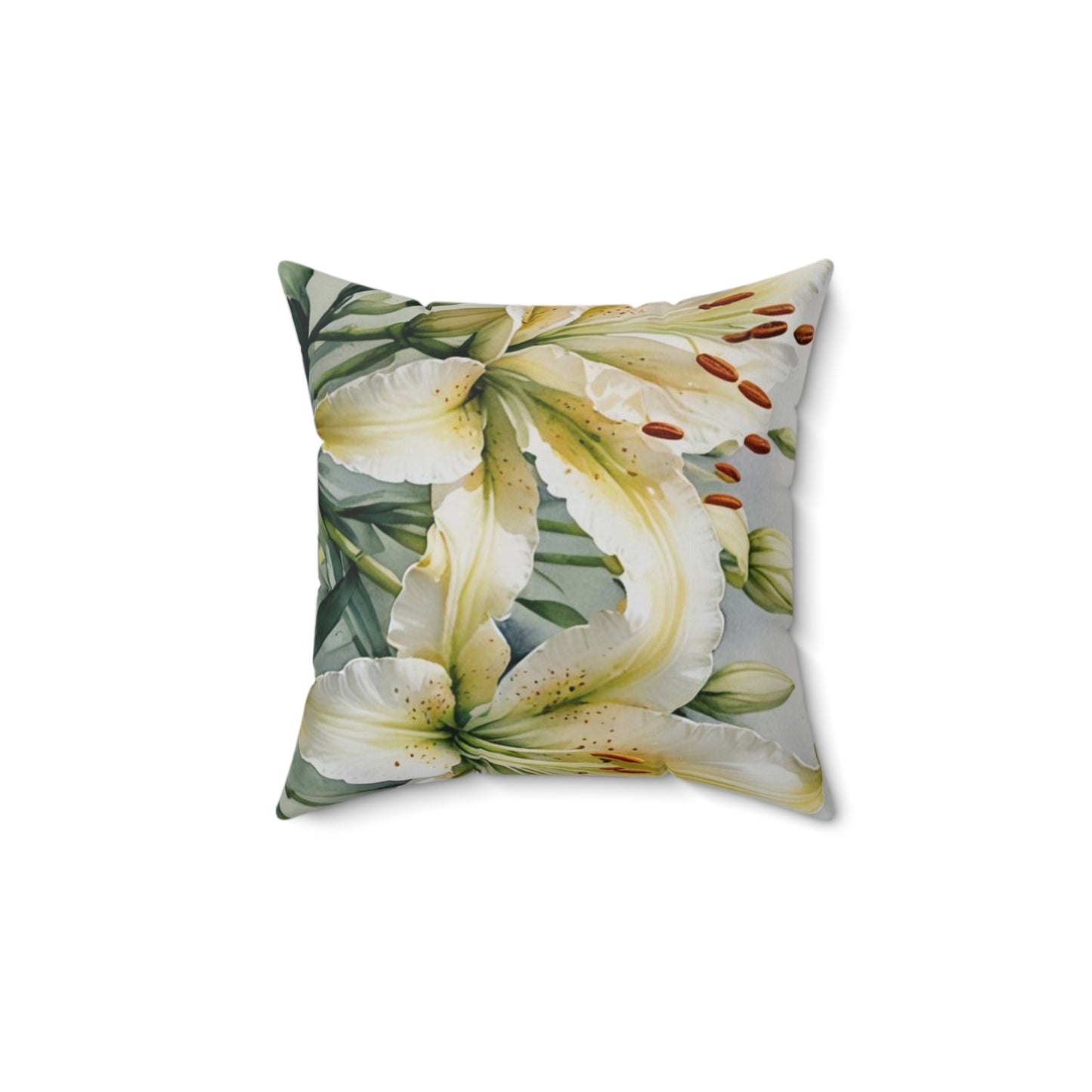 Spun Polyester Square Pillow white flowers