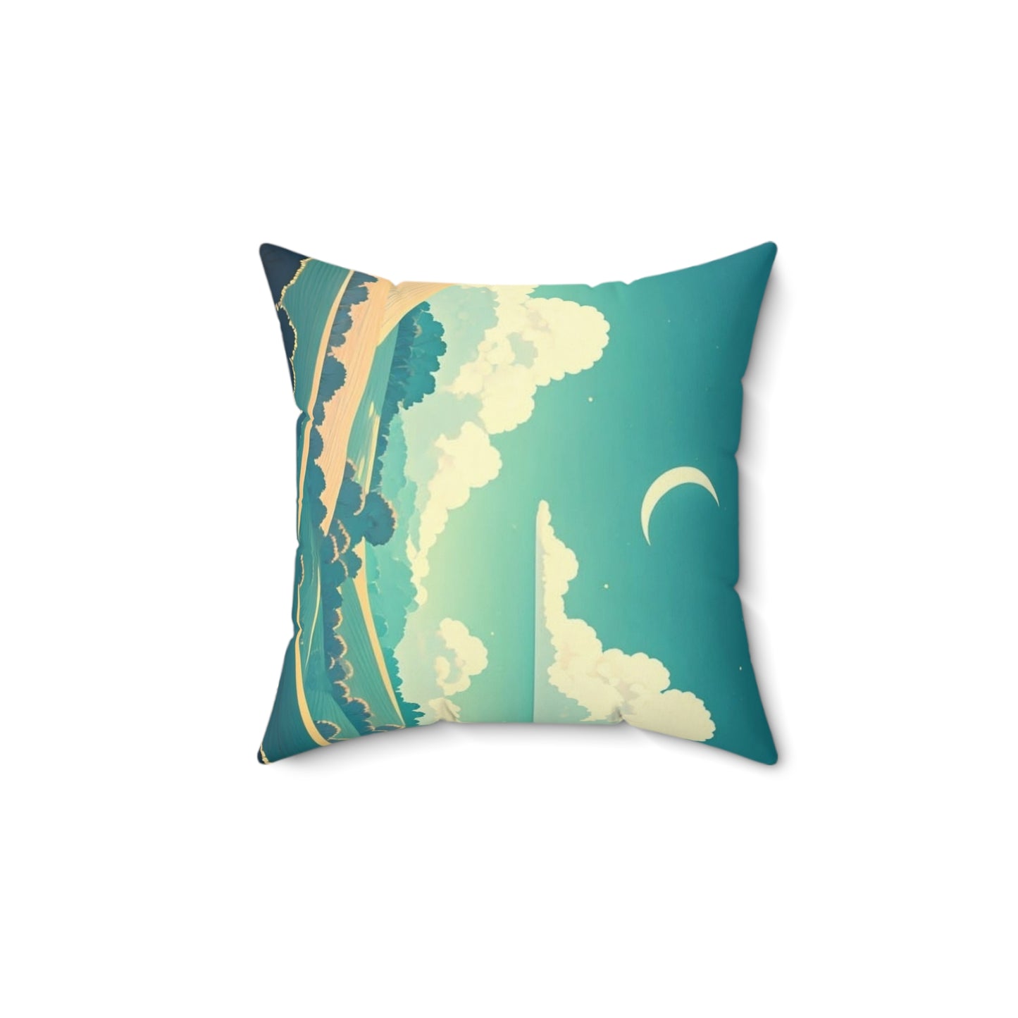 Spun Polyester Square Pillow Moon and Cloud