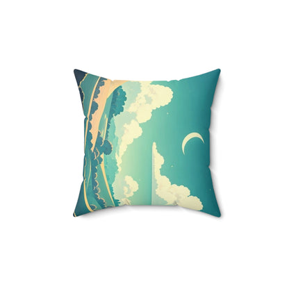 Spun Polyester Square Pillow Moon and Cloud