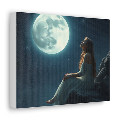 painting with the sesign of a girl facing the moon