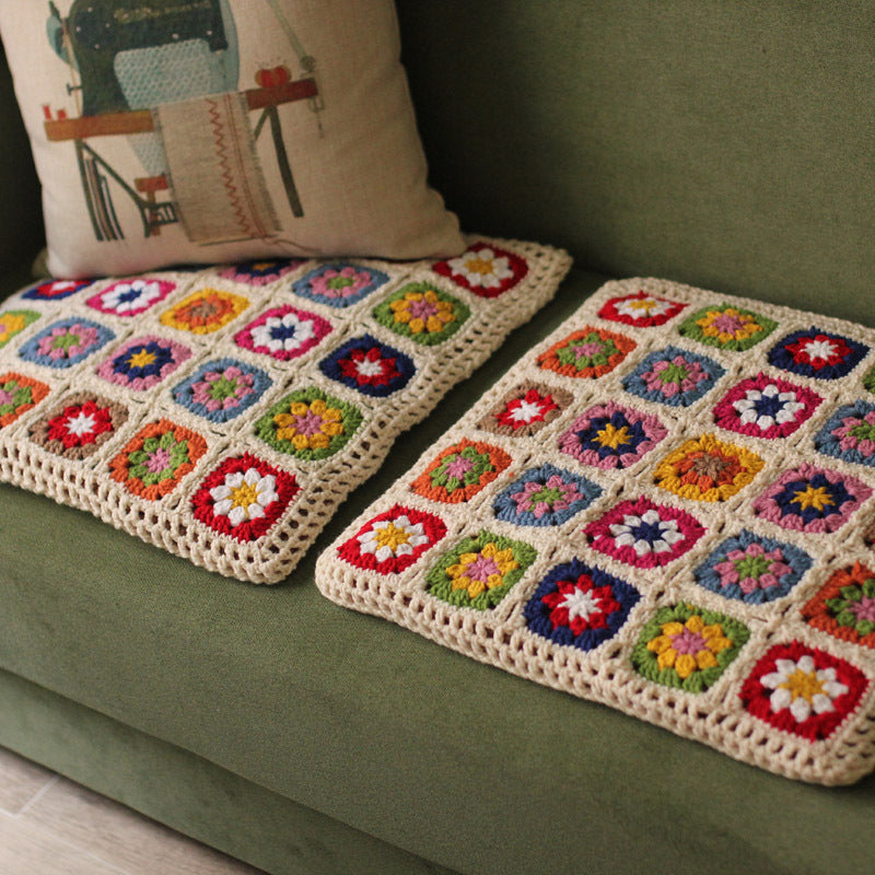 Nordic Hand-Crocheted Flower Cushion: A Vintage Touch