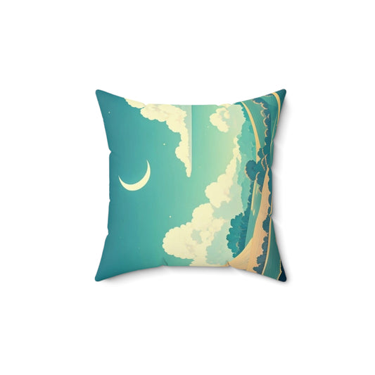 Spun Polyester Square Pillow Moon and Cloud