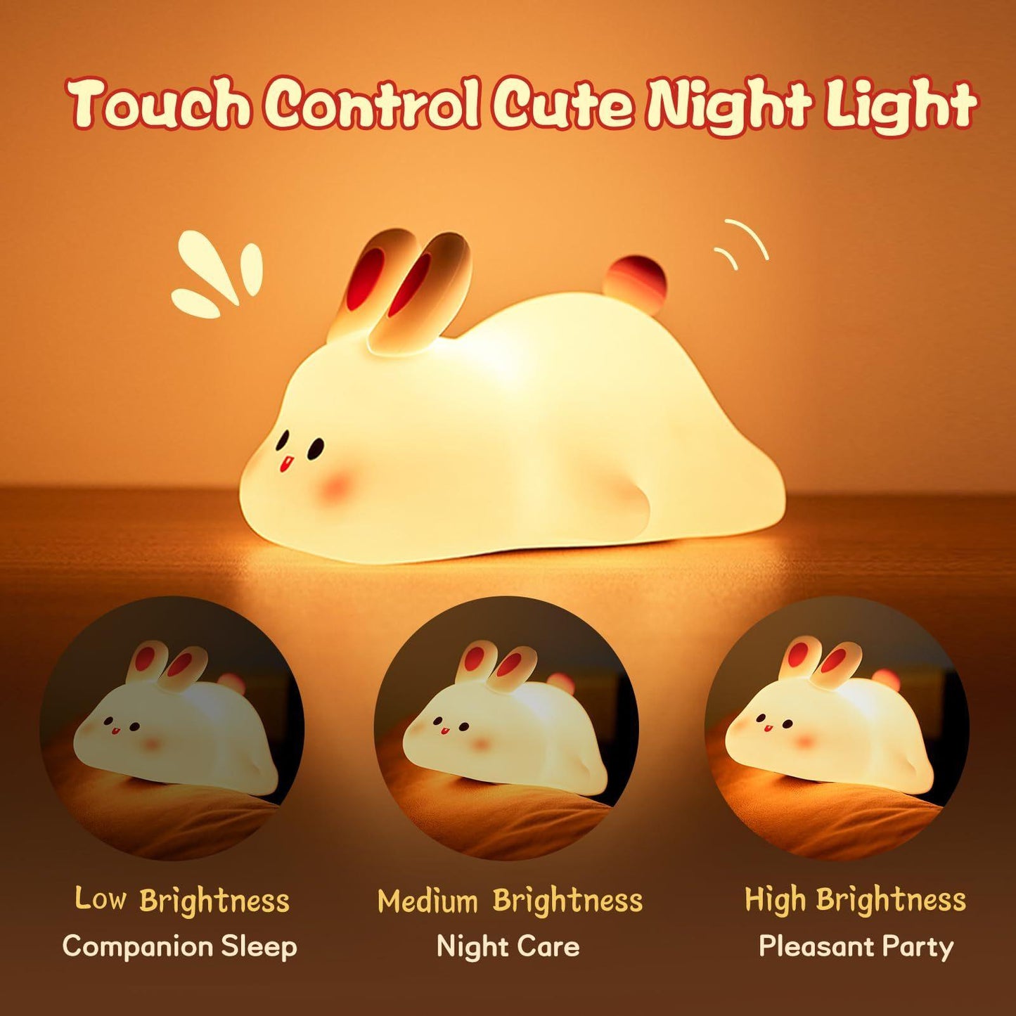 Big Face Rabbit Silicone LED Night Light â€“ Soft, Dimmable