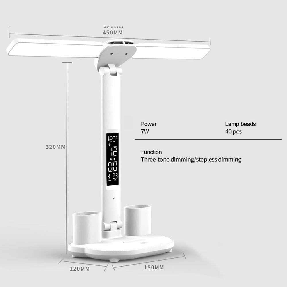 LED Desk Lamp with Calendar, USB Charging, Touch Control, and Pen Holder - OptiChoice