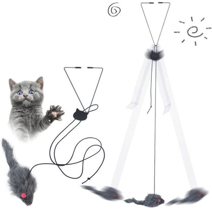 Pet Telescopic Hanging Door Mouse Toy for Cats â€“ Adjustable Rope & Swinging Action - OptiChoice