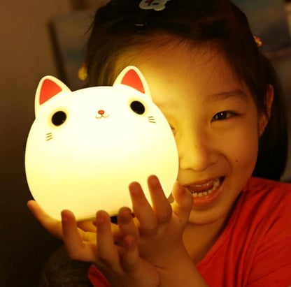 Cute Cat Silicone LED Lamp â€“ Warm White & Colorful Night Light with Rechargeable Battery