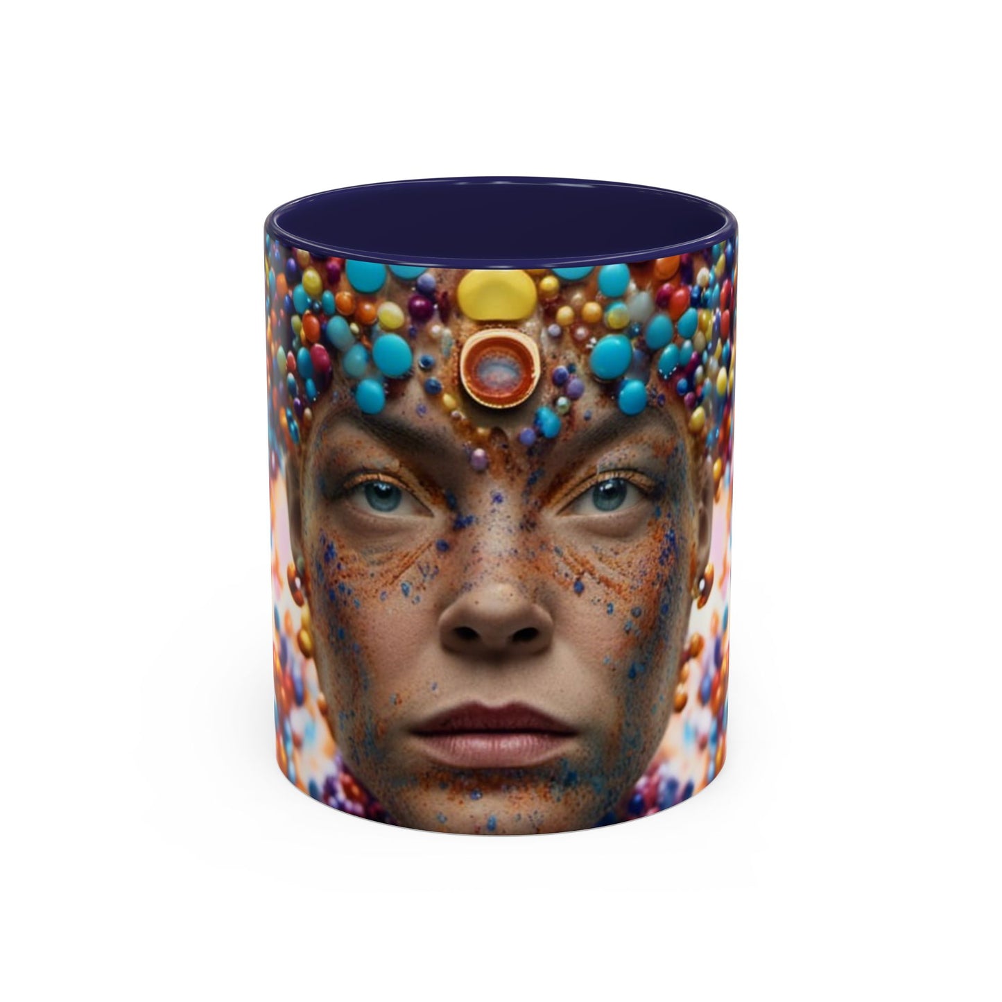 mug with a woman's face in a bubble