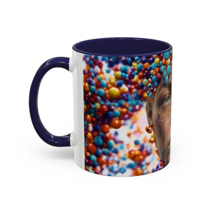 mug with a woman's face in a bubble