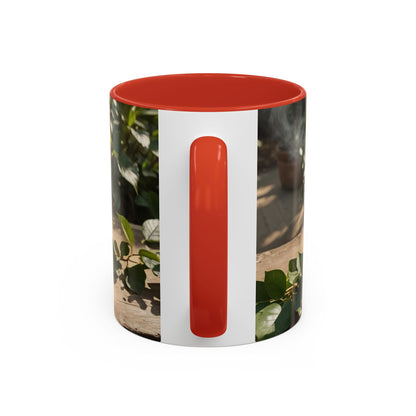 Mug with cup design on the garden  table