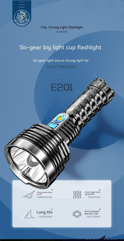 Smooth Cup Long Shot Rechargeable Flashlight â€“ Waterproof, High-Power, Ideal for Camping & Cave Search