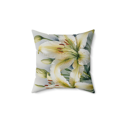 Spun Polyester Square Pillow white flowers