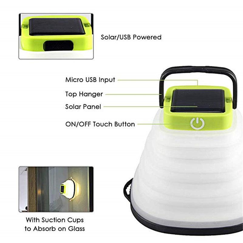 Collapsible Camping Light IP68 Waterproof Solar Lantern – USB Rechargeable Outdoor Tent Light - OptiChoice