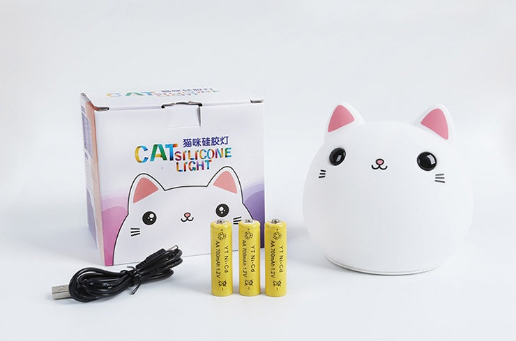 Cute Cat Silicone LED Lamp â€“ Warm White & Colorful Night Light with Rechargeable Battery