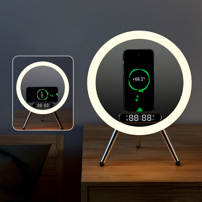 New Multi-functional LED Mirror Alarm Clock Wireless Charger Digital Clock Time USB Table Clock