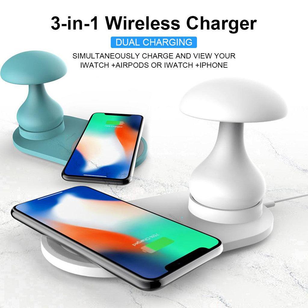 Multifunctional 3-in-1 Mushroom Table Lamp with Wireless Charger - OptiChoice