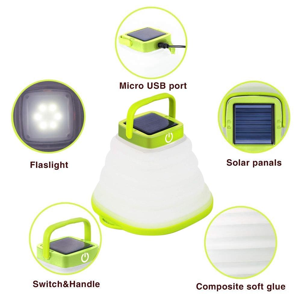 Collapsible Camping Light IP68 Waterproof Solar Lantern – USB Rechargeable Outdoor Tent Light - OptiChoice