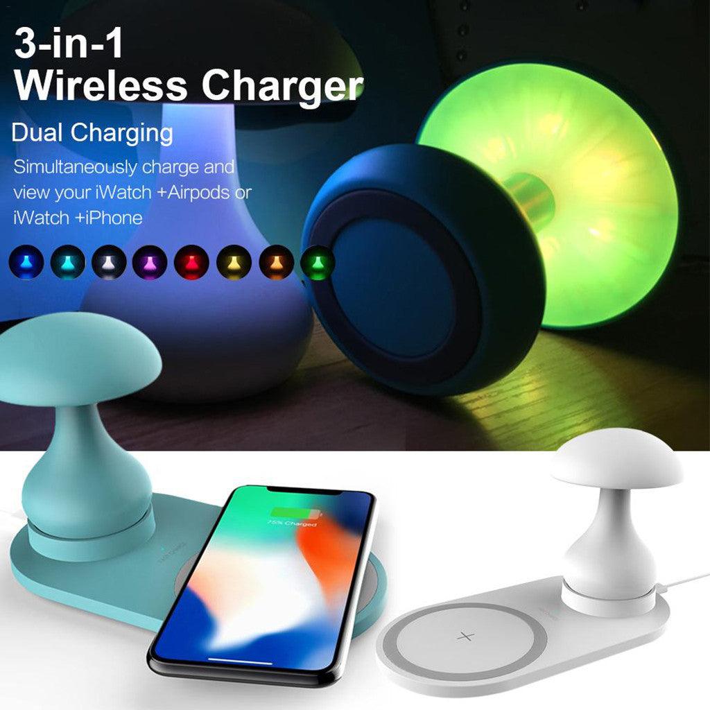 Multifunctional 3-in-1 Mushroom Table Lamp with Wireless Charger - OptiChoice