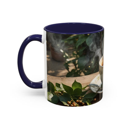 Mug with cup design on the garden  table