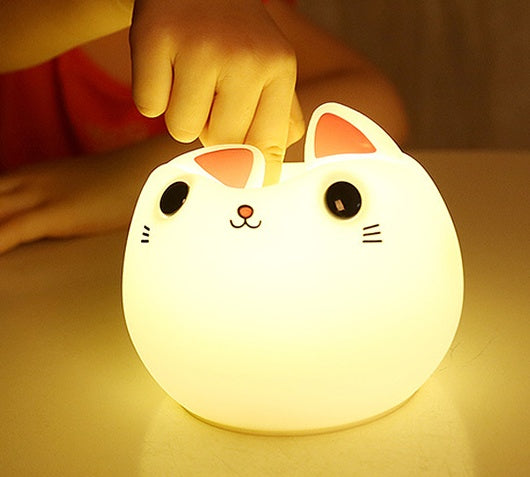 Cute Cat Silicone LED Lamp â€“ Warm White & Colorful Night Light with Rechargeable Battery