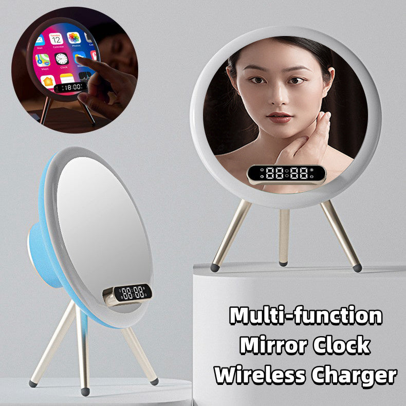 New Multi-functional LED Mirror Alarm Clock Wireless Charger Digital Clock Time USB Table Clock