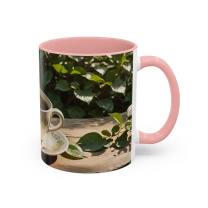 Mug with cup design on the garden  table