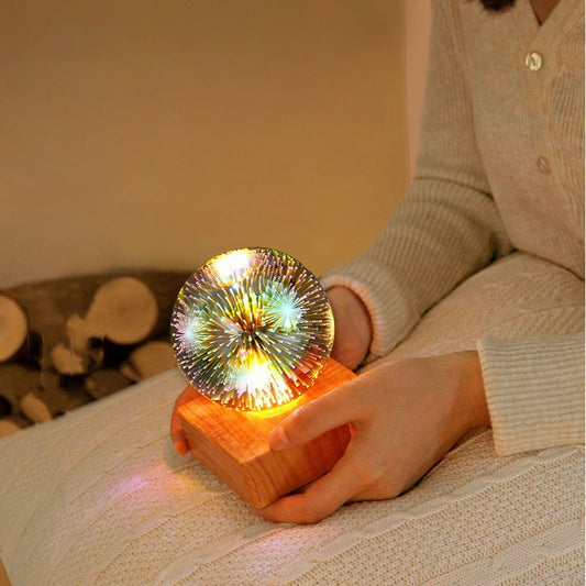 3D Fireworks Decorative Lamp for Bedroom - Glass Bedside Lamp with Remote Control, Starry Sky and Fireworks Lighting Effects