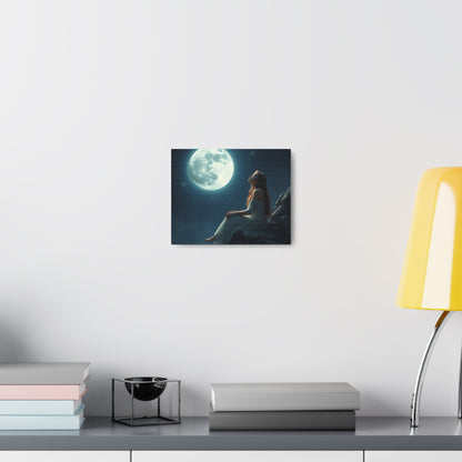 painting with the sesign of a girl facing the moon