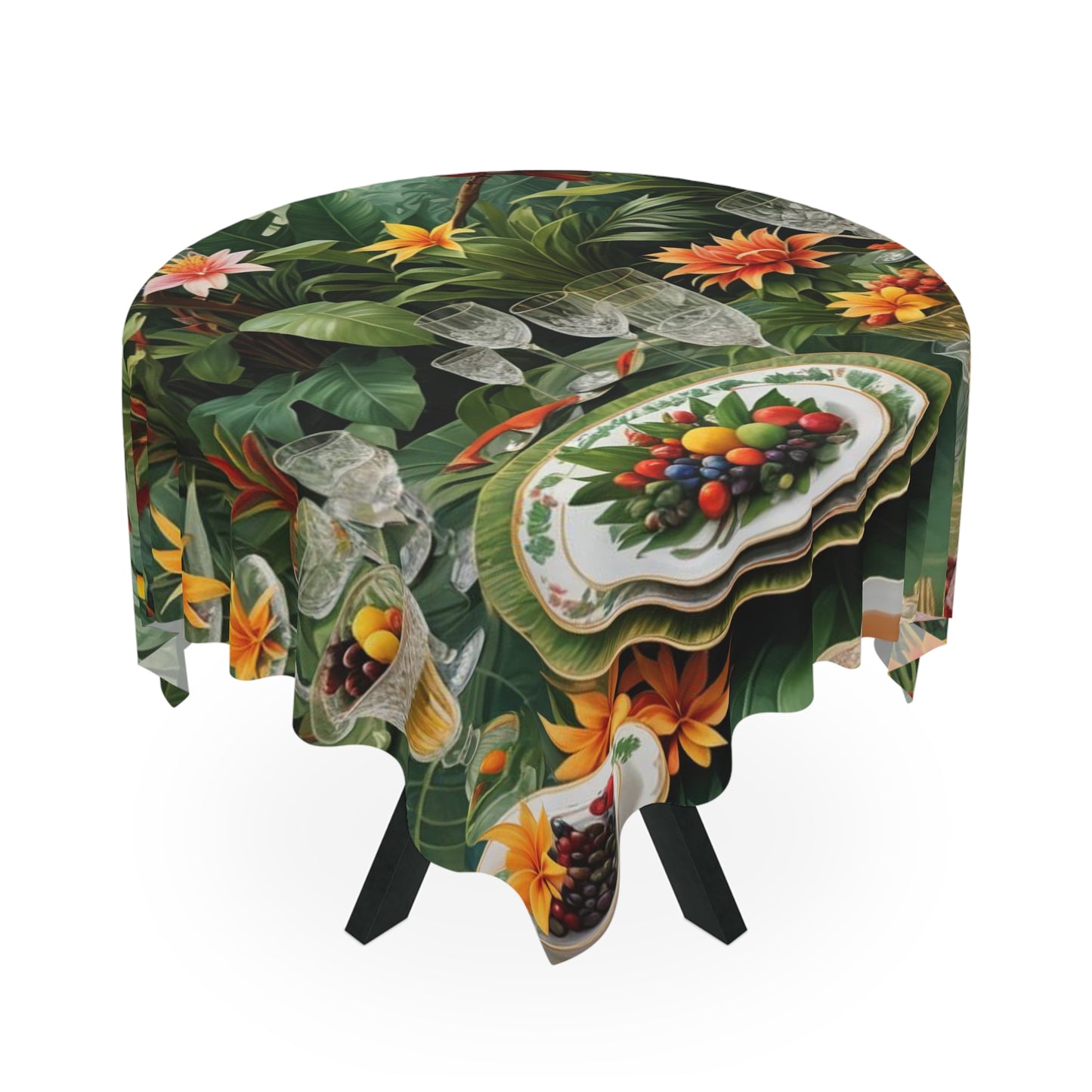 Tablecloth with  design a picnic in the bird garden