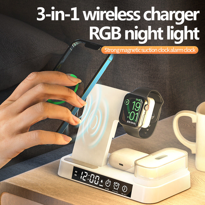 4-in-1 Multifunction Wireless Charger Station with Alarm Clock Display