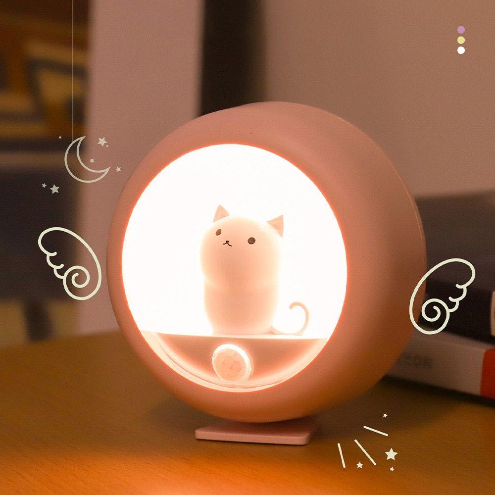 Body Induction Cat Night Light with Motion Sensor & Magnetic Installation