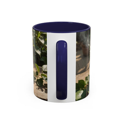 Mug with cup design on the garden  table